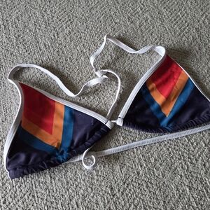 Retro 70s Vibe Geometric Rainbow Bikini Top Colorblock Triangle Swim Top Size M